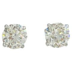 GIA White Diamond Round Stud Earrings in 18K White Gold
