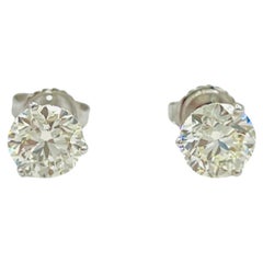 GIA White Diamond Round Stud Earrings in 18K White Gold