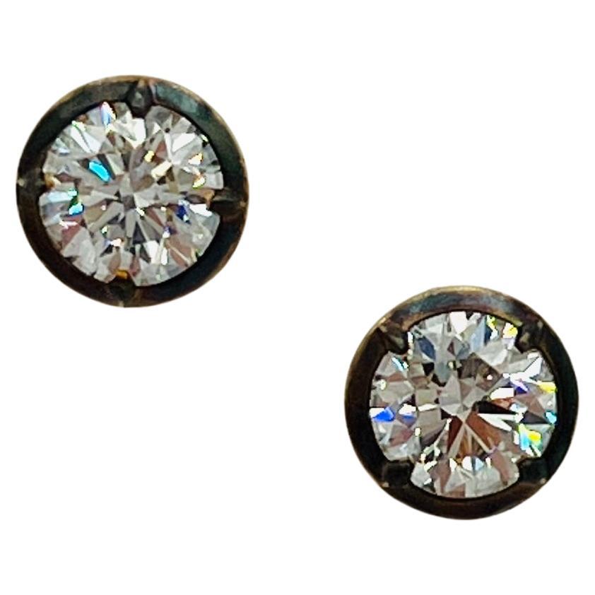 Orecchini a perno con diamante bianco GIA in rodio nero e oro giallo 18K