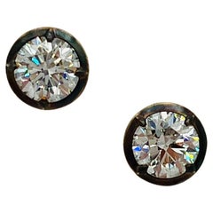 Orecchini a perno con diamante bianco GIA in rodio nero e oro giallo 18K