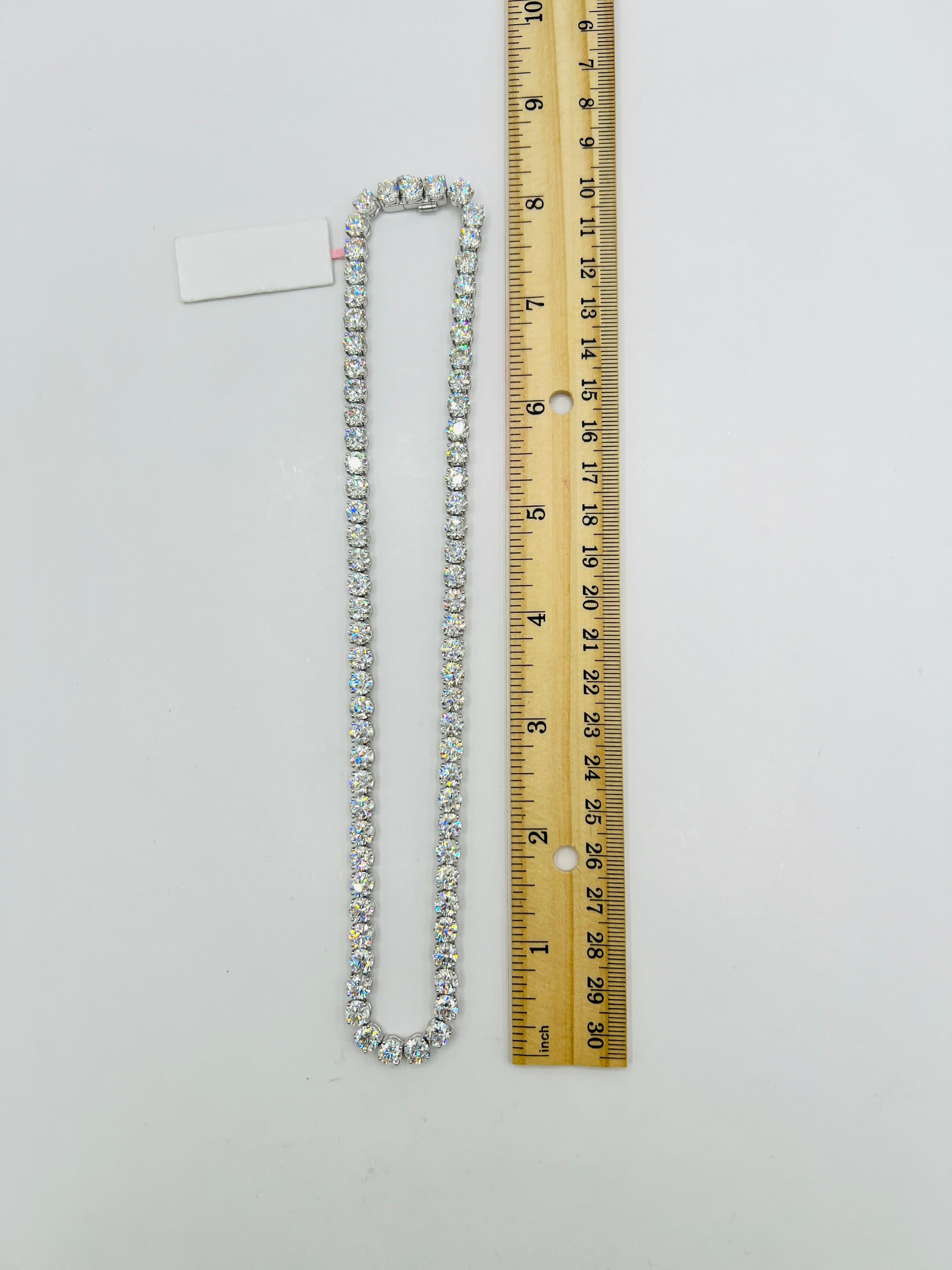 GIA White Diamond Round Tennis Necklace in 18K White Gold For Sale 2