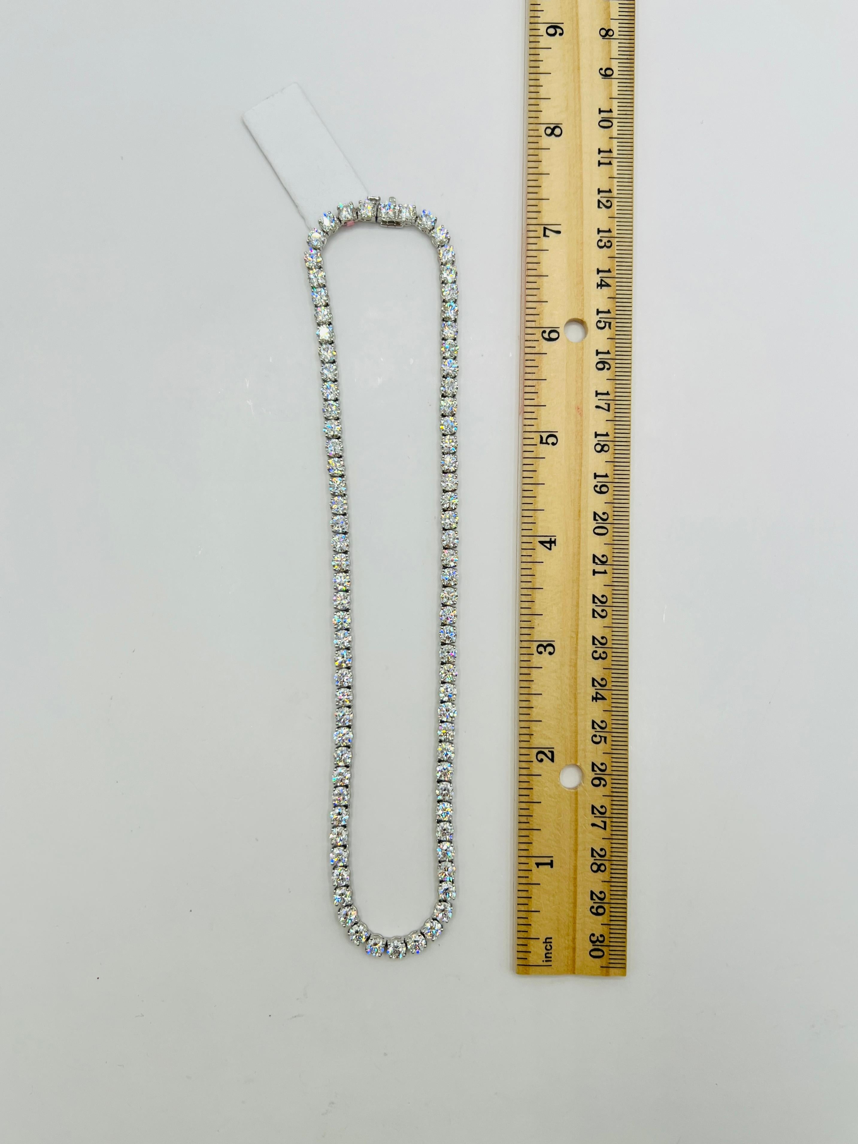 GIA White Diamond Round Tennis Necklace in 18K White Gold For Sale 3