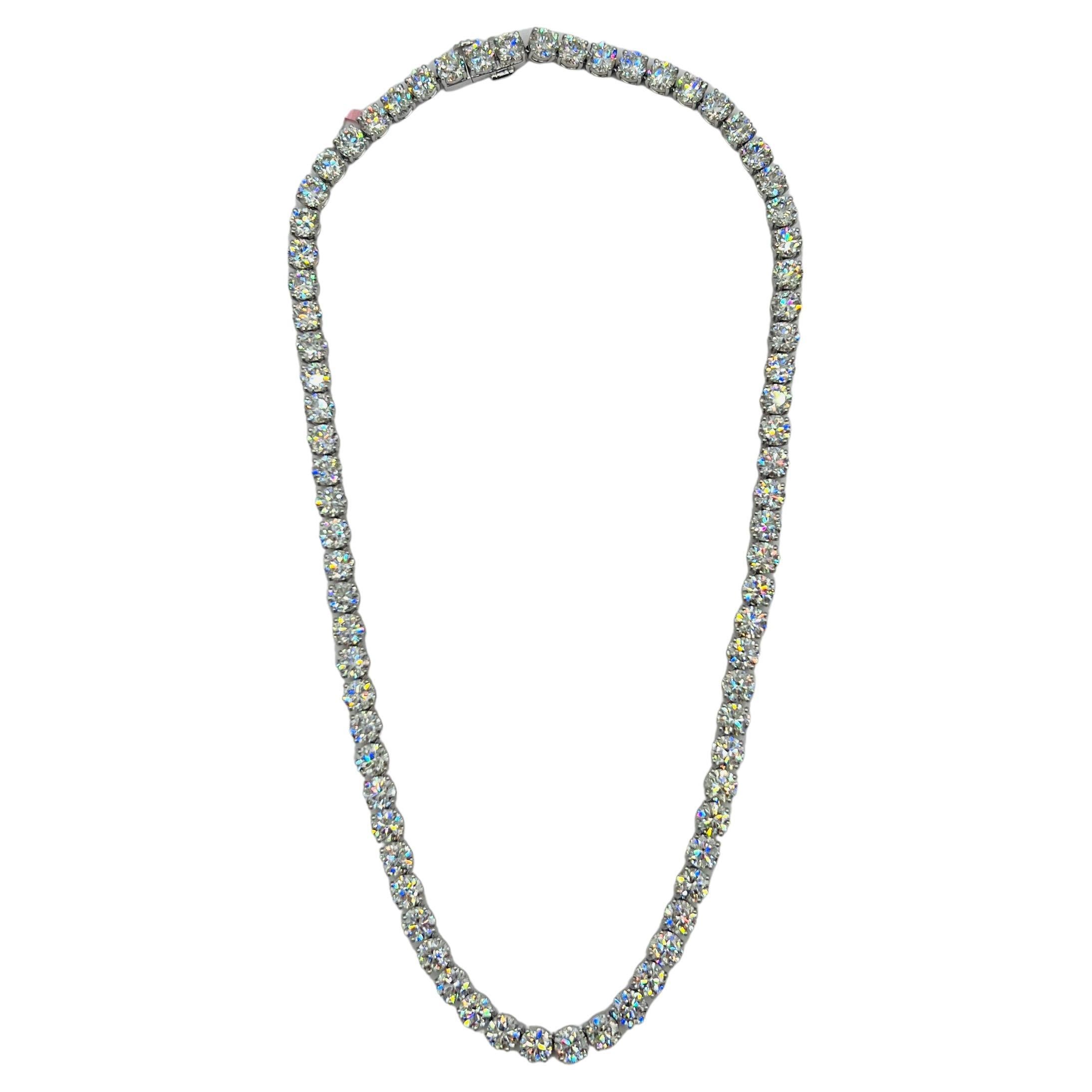 GIA White Diamond Round Tennis Necklace in 18K White Gold
