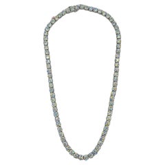 GIA White Diamond Round Tennis Necklace in 18K White Gold