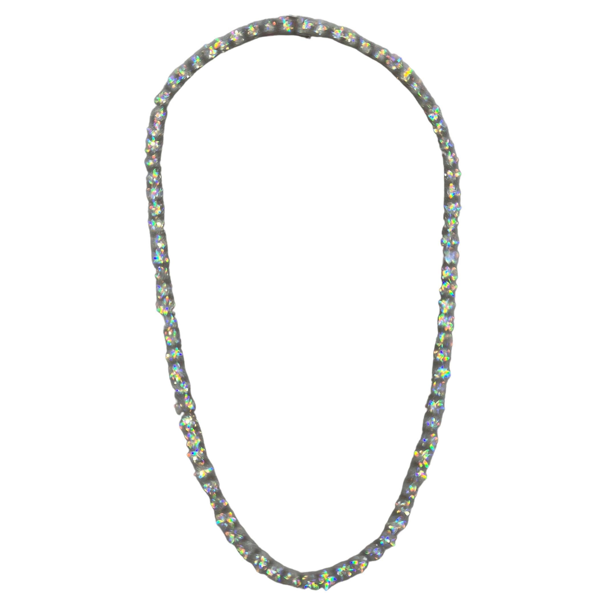GIA White Diamond Round Tennis Necklace in 18K White Gold For Sale