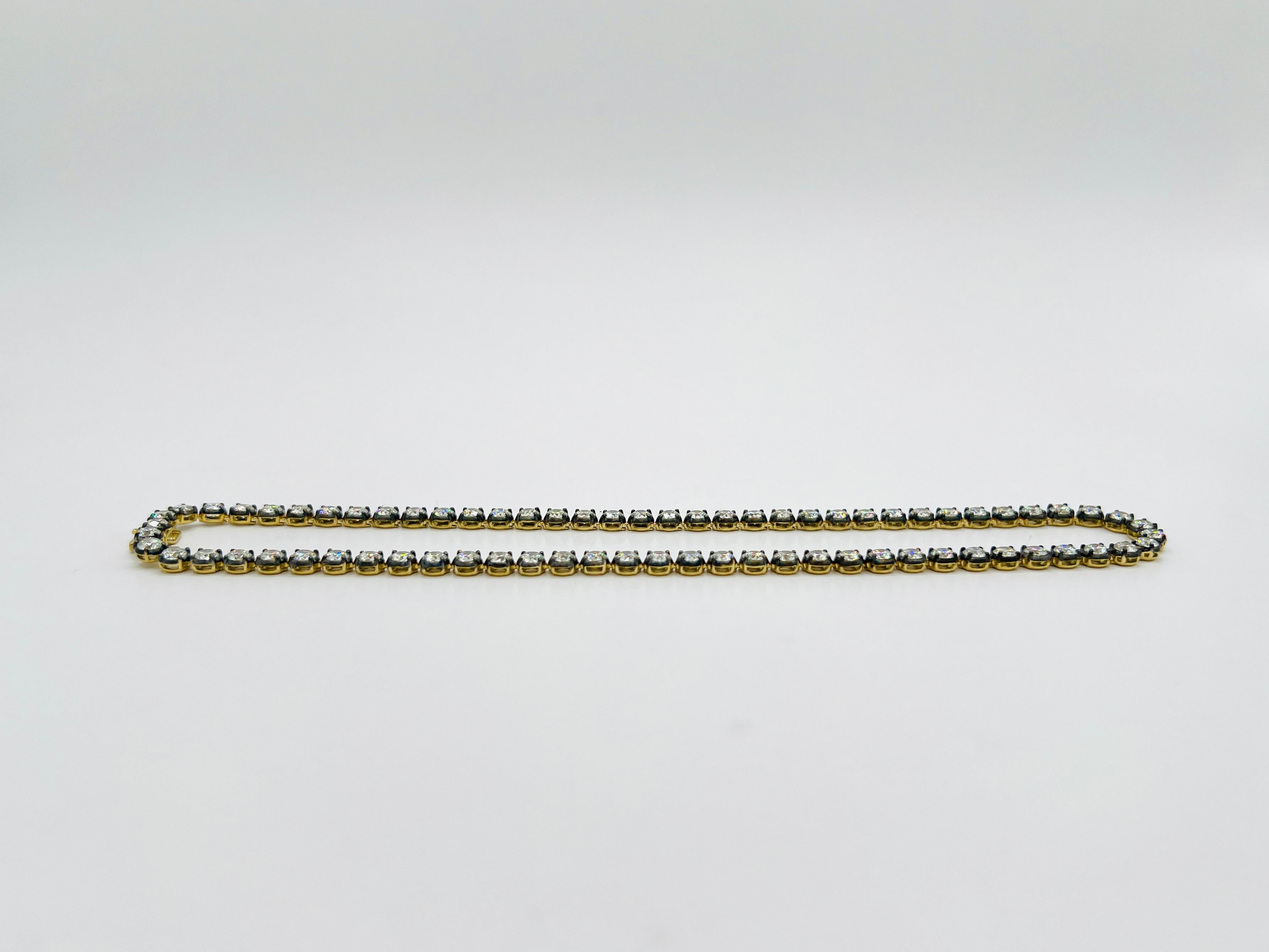 GIA White Diamond Round Tennis Necklace in Black Rhodium & 18K Yellow Gold For Sale 1