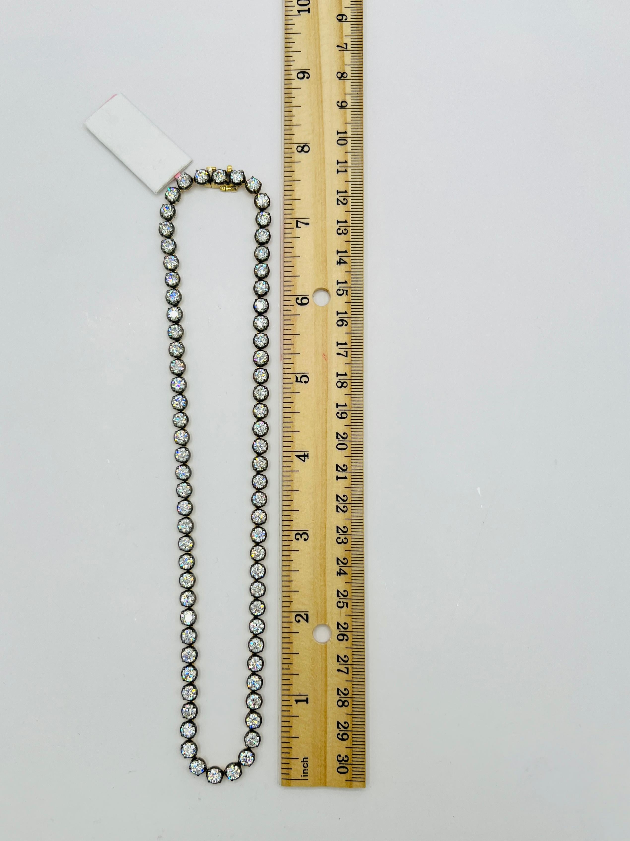 GIA White Diamond Round Tennis Necklace in Black Rhodium & 18K Yellow Gold For Sale 3
