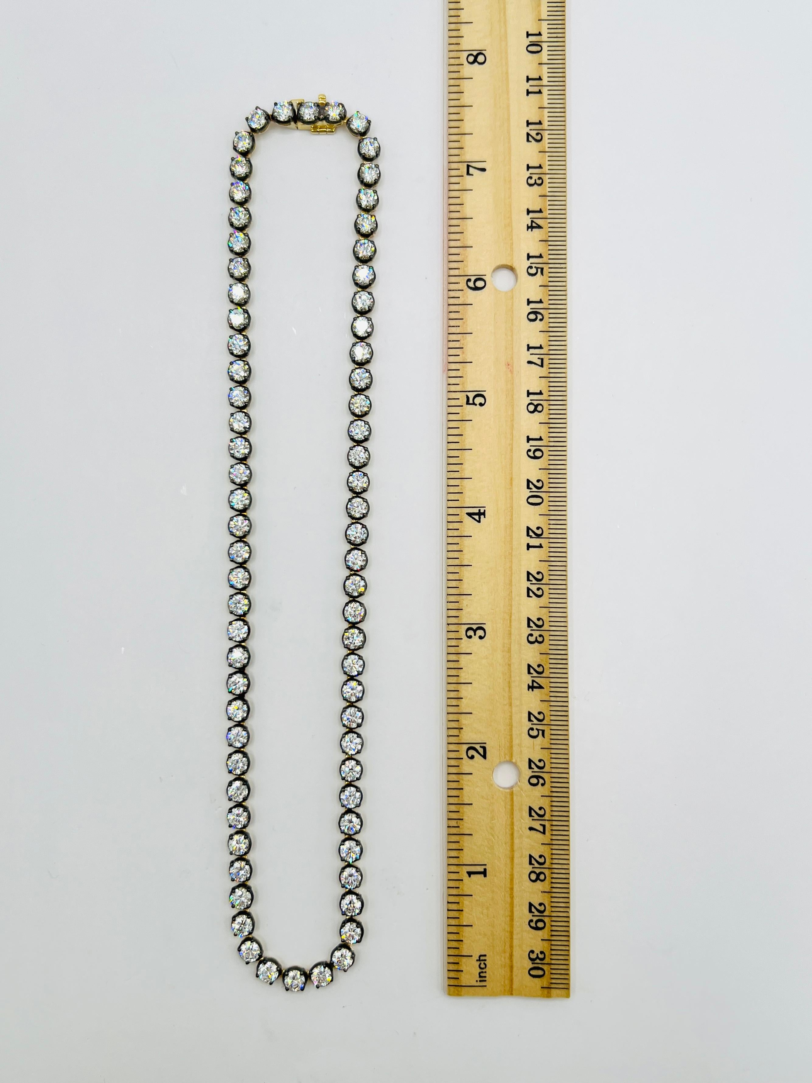 GIA White Diamond Round Tennis Necklace in Black Rhodium & 18K Yellow Gold For Sale 3