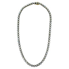 GIA White Diamond Round Tennis Necklace in Black Rhodium & 18K Yellow Gold