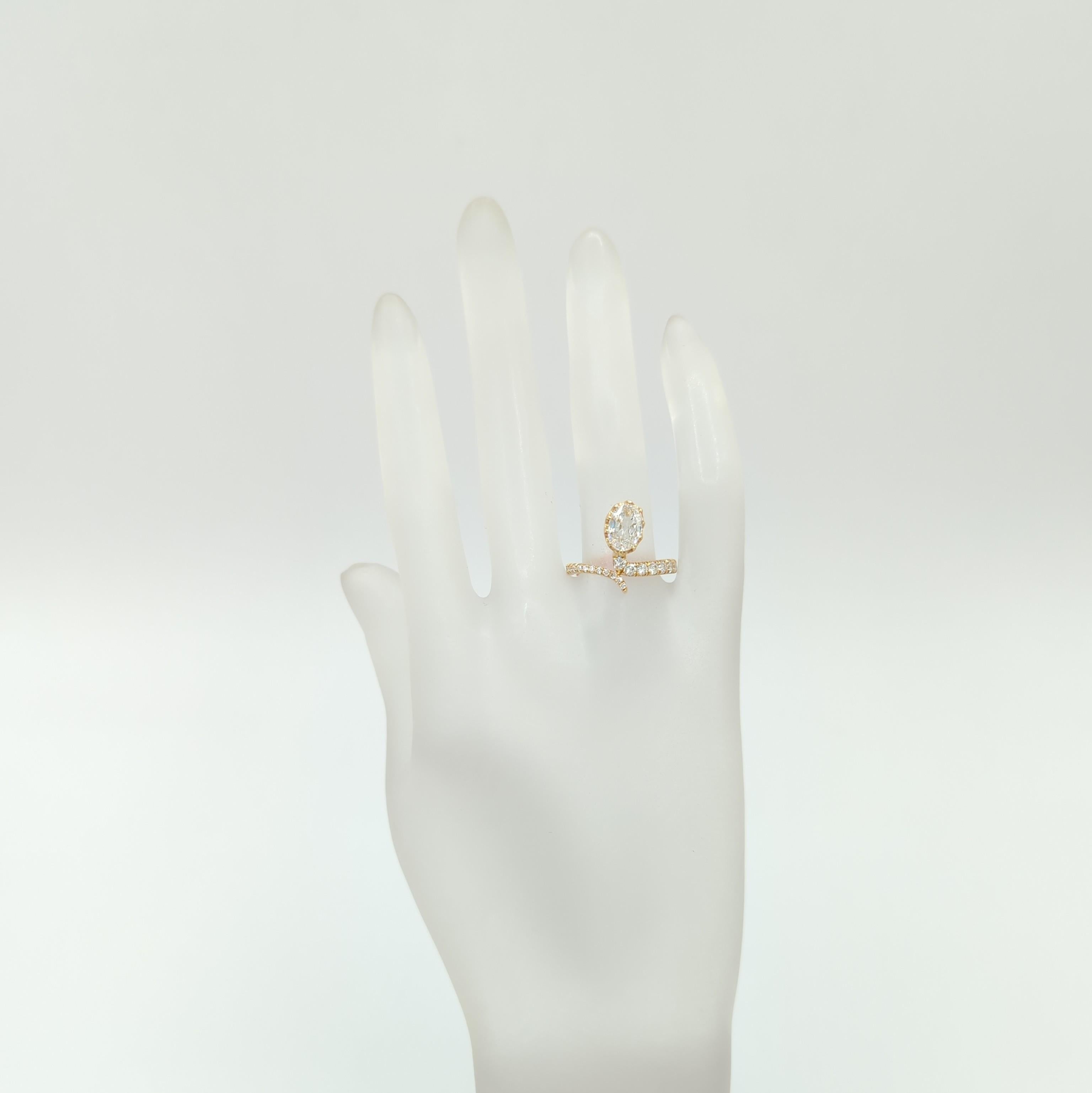 Oval Cut GIA White Diamond Snake Ring in 18K Yellow Gold For Sale