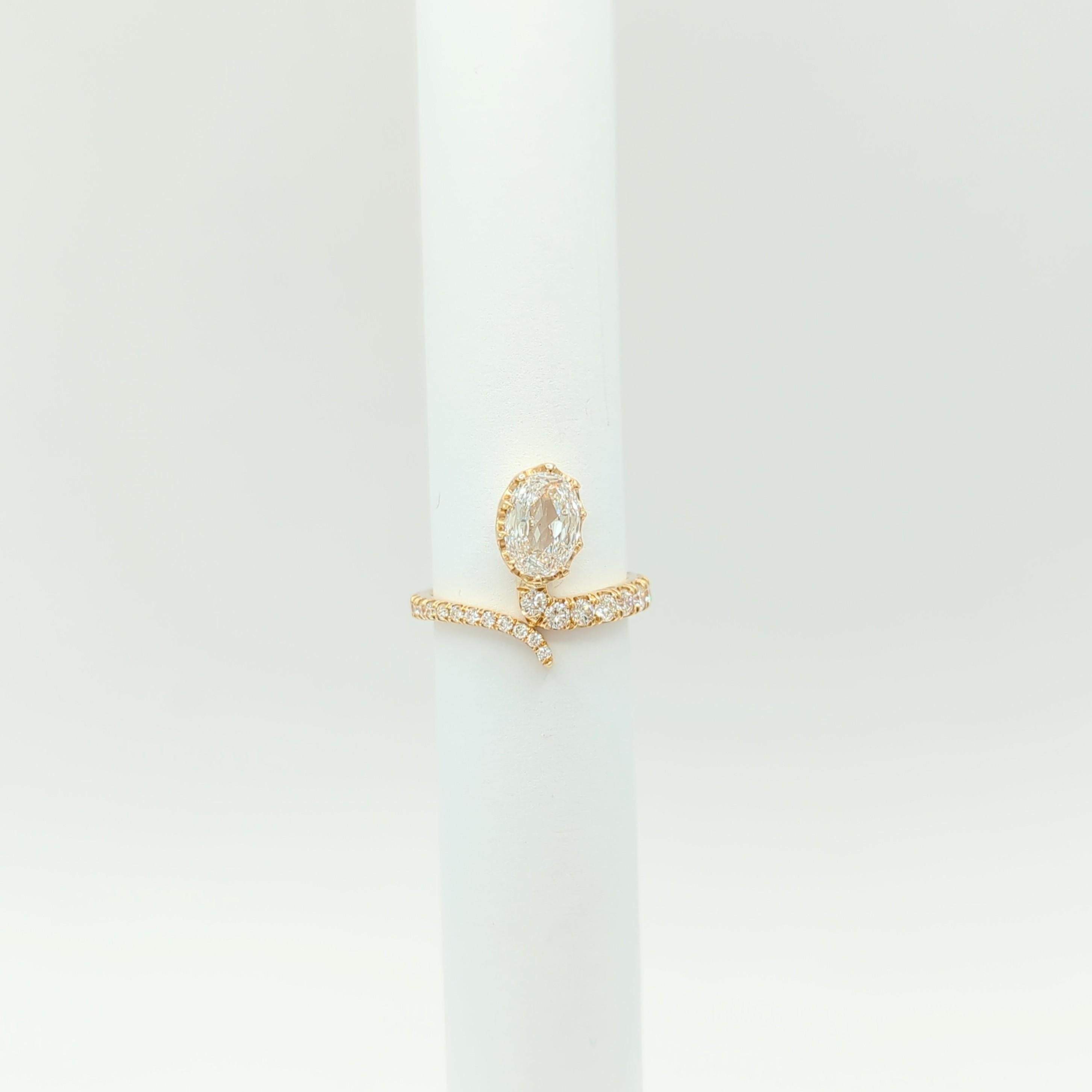 Women's or Men's GIA White Diamond Snake Ring in 18K Yellow Gold For Sale
