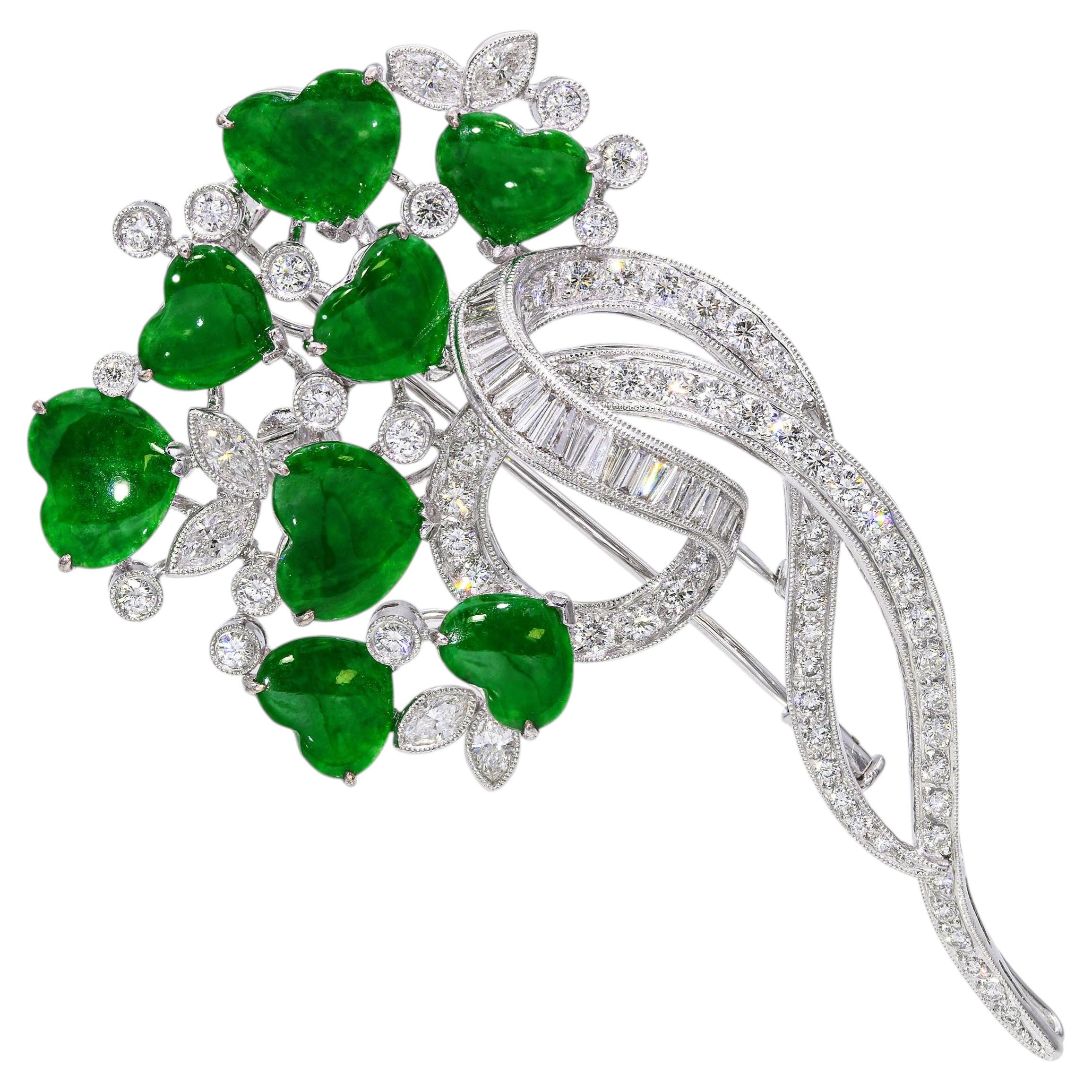 GIA White Gold Imperial Green Type A Jadeite Heart and 2.21tcw