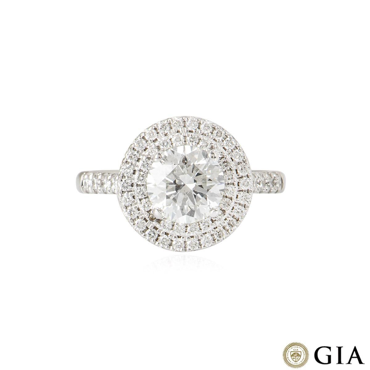 Round Cut GIA White Gold Round Brilliant Cut Diamond Ring 1.58ct Faint Yellow-Green/VS2 For Sale
