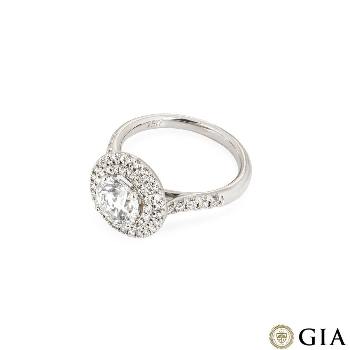 GIA White Gold Round Brilliant Cut Diamond Ring 1.58ct Faint Yellow-Green/VS2 In New Condition For Sale In London, GB