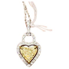 18k Gold GIA 2.01 Carat Heart Diamond Love Locket Statement Pendant W/ Necklace