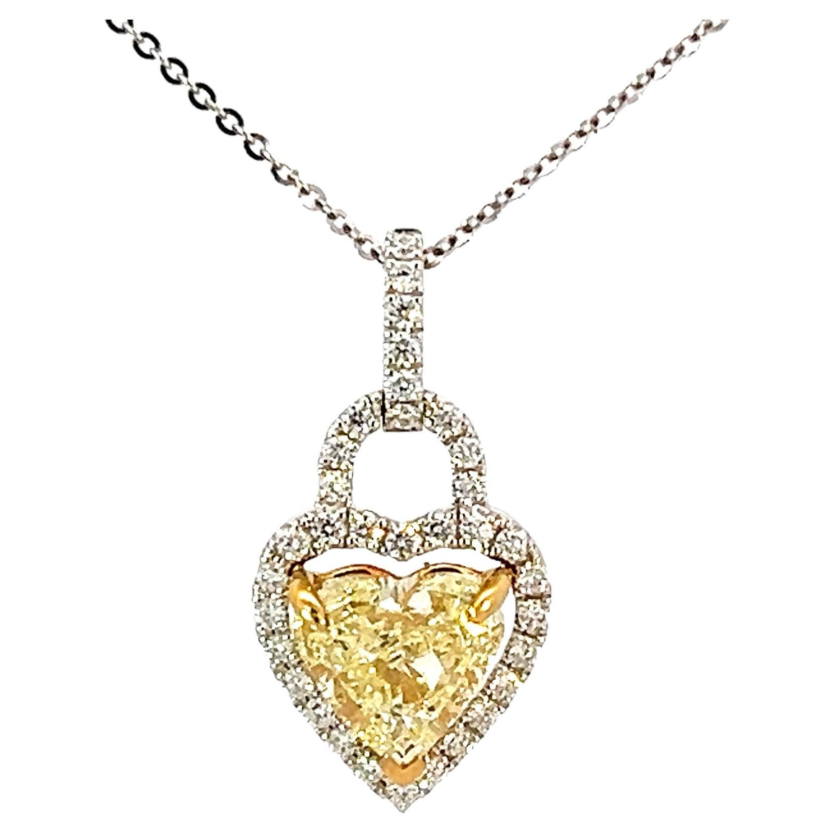 18 Karat Gold GIA 2,01 Karat Herz Diamant Love Medaillon Statement-Anhänger mit Halskette 
