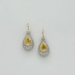 GIA Yellow and White Diamond Dangle Earrings in 14K 2 Tone Gold