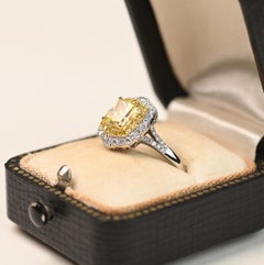 GIA Yellow Diamond Halo Ring. 1.10ct Radiant Yellow Diamond Ring Platinum VS2