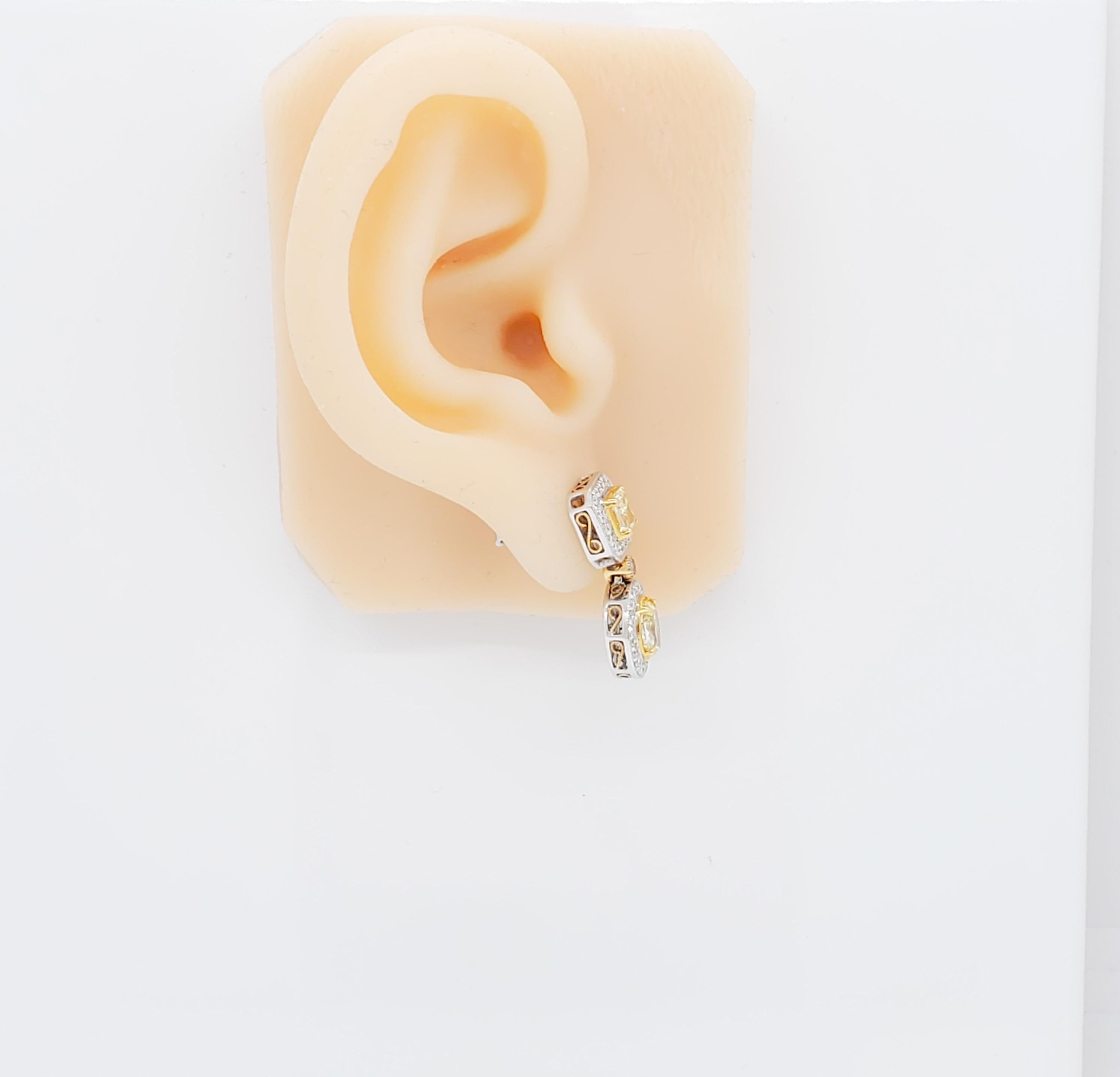 GIA Yellow Diamond Cushion Flawless with Pink and White Diamond Dangle Earrings 6