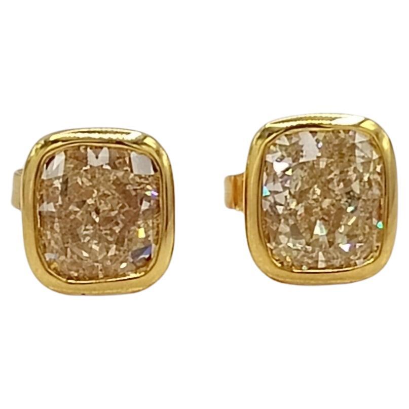 Clous d'oreilles coussin en or jaune 18 carats avec diamants jaunes certifiés GIA