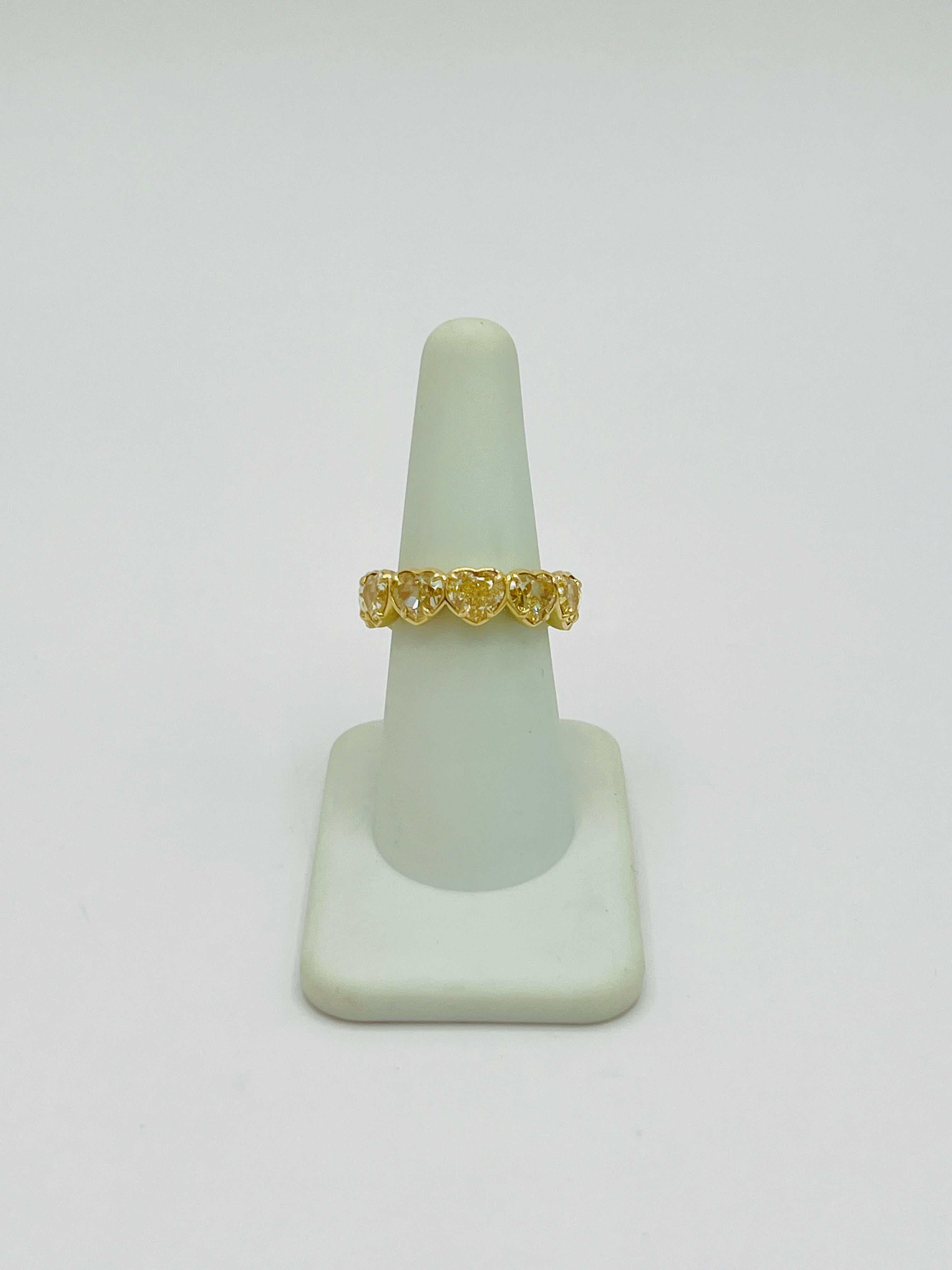 Women's or Men's GIA Yellow Diamond Heart 1 Carat Each Eternity Band Ring in 18K Yellow Gold For Sale