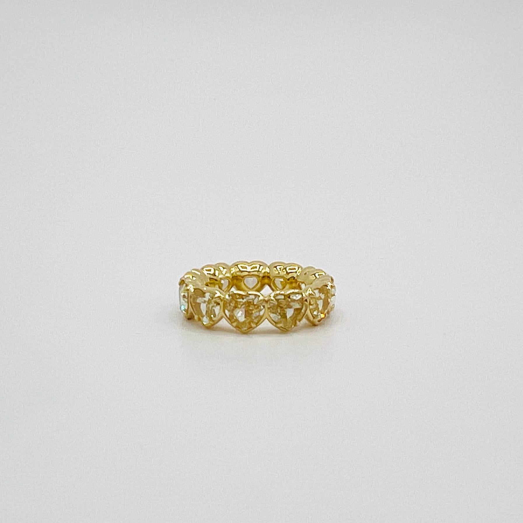 GIA Yellow Diamond Heart 1 Carat Each Eternity Band Ring in 18K Yellow Gold For Sale 1