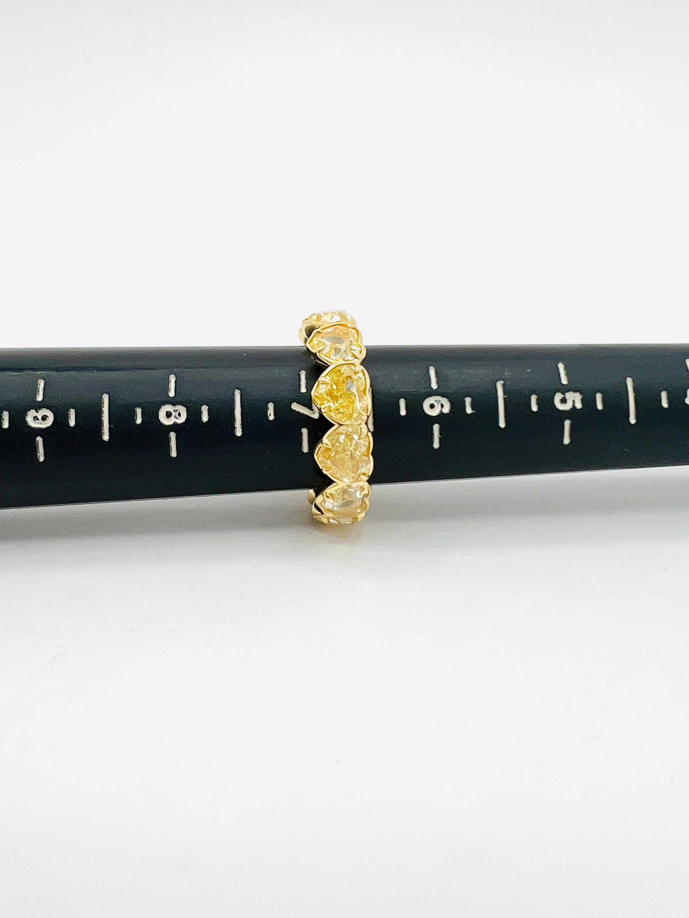 GIA Yellow Diamond Heart 1 Carat Each Eternity Band Ring in 18K Yellow Gold For Sale 3