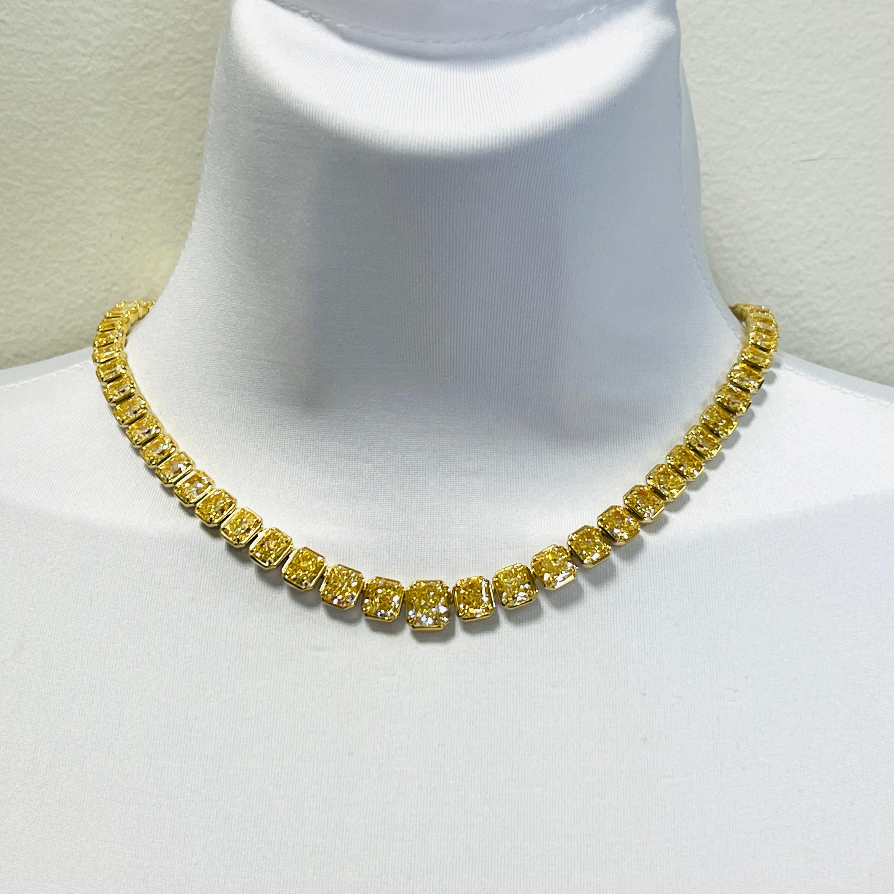 Radiant Cut GIA Yellow Diamond Riviera Necklace in 18K Yellow Gold For Sale