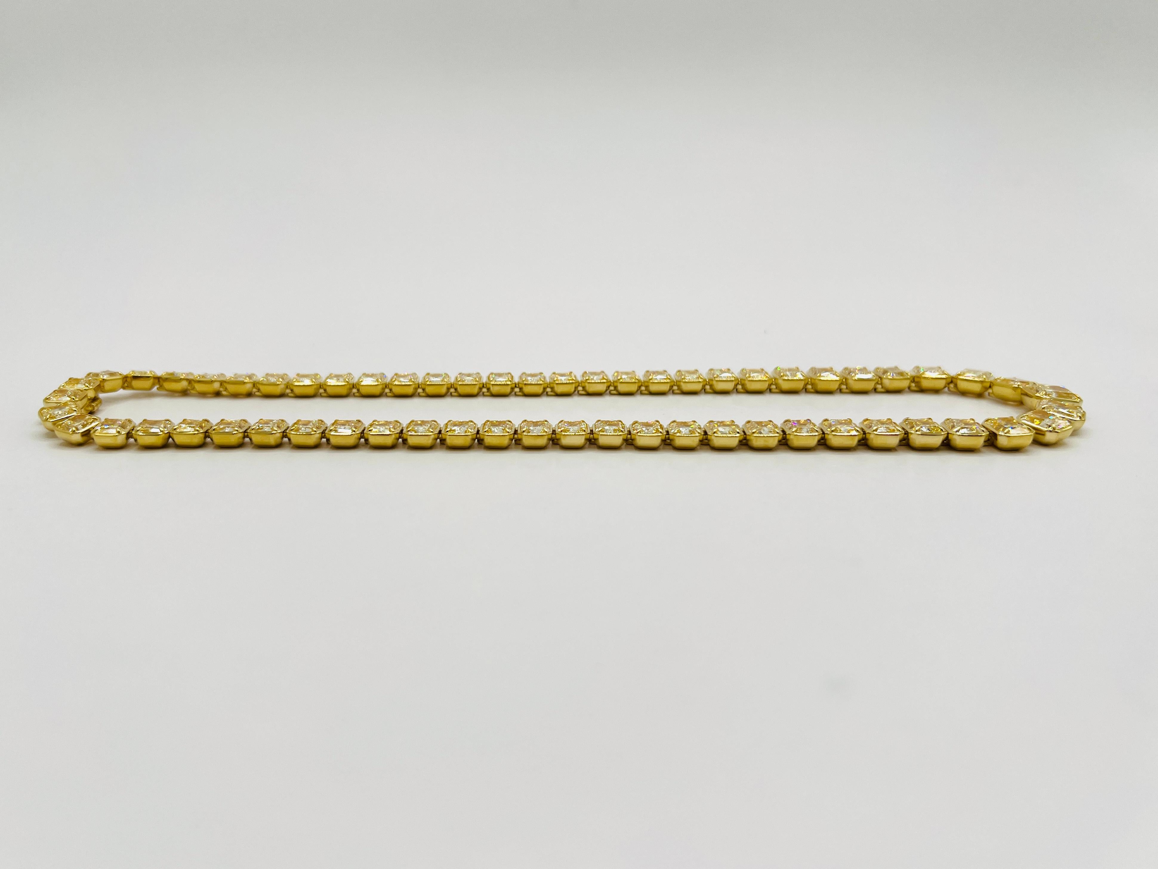 Women's or Men's GIA Yellow Diamond Riviera Necklace in 18K Yellow Gold For Sale