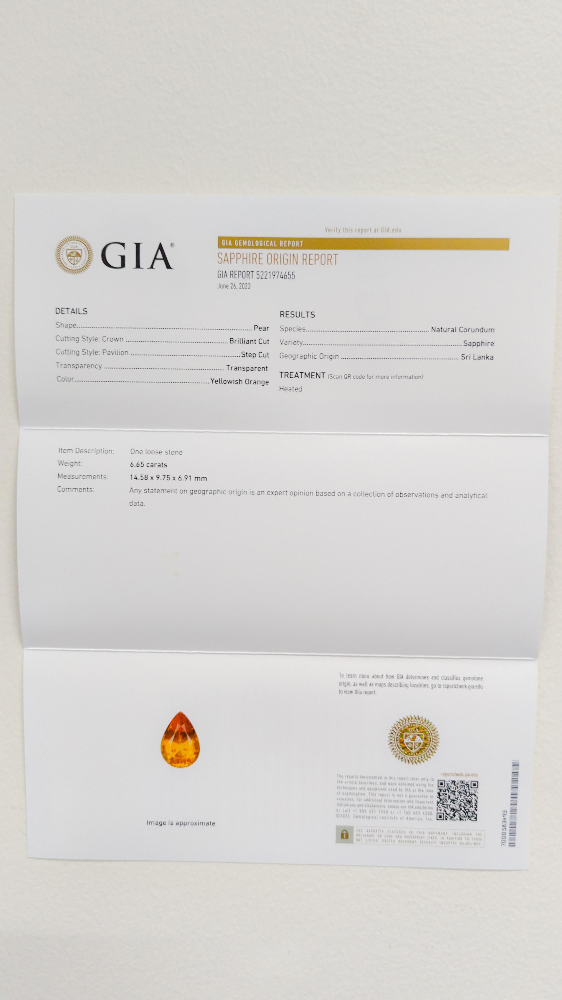 Bague cocktail en or 18 carats avec saphirs jaunes orange en forme de poire et diamants certifiés GIA en vente 3