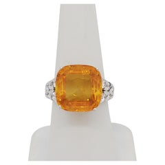 GIA Yellow Orange Sapphire and Diamond Cocktail Ring in Platinum