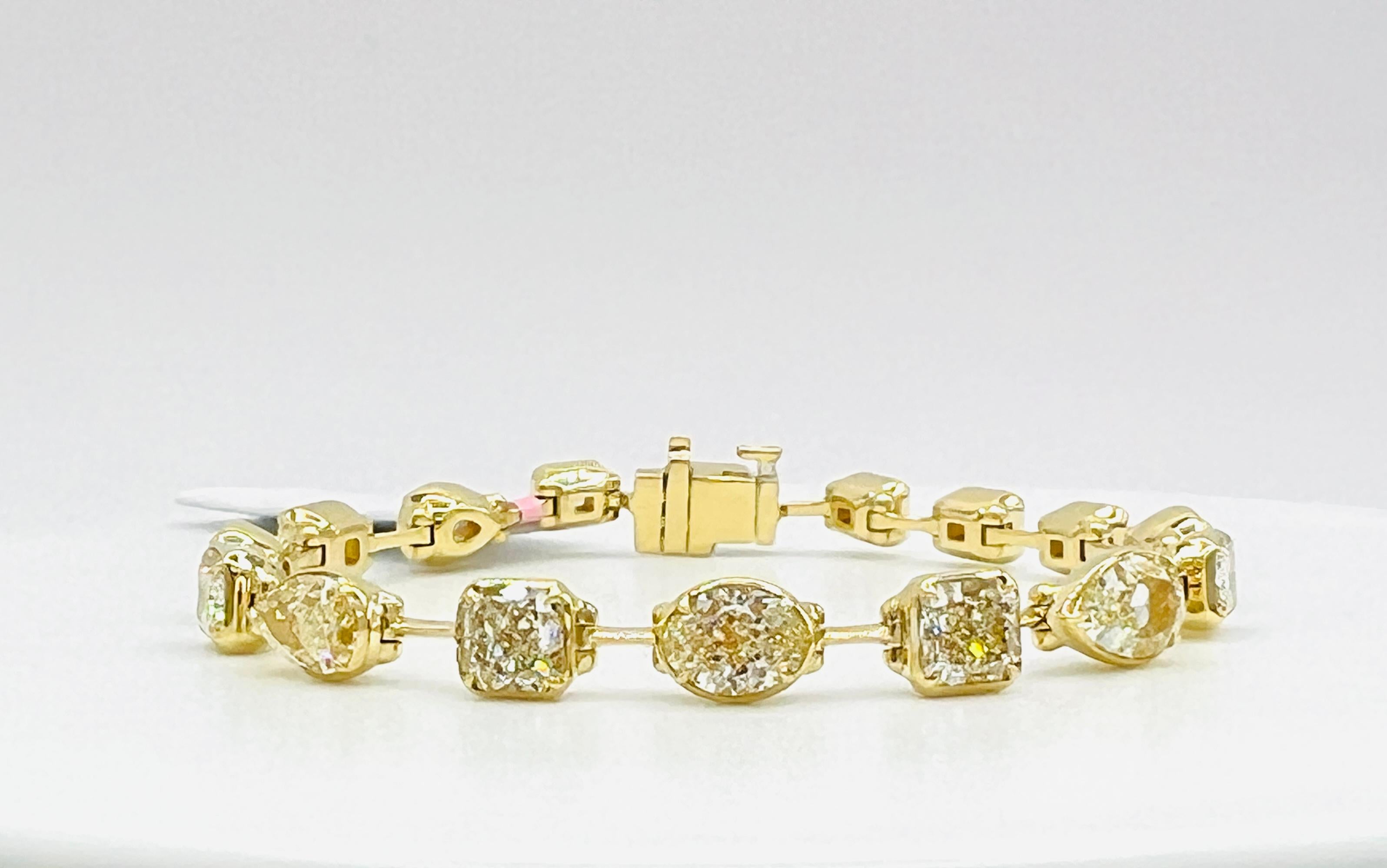 GIA Yellow Radiant, Oval and Pear Shape Diamond Bracelet in 18K Yellow Gold For Sale 3