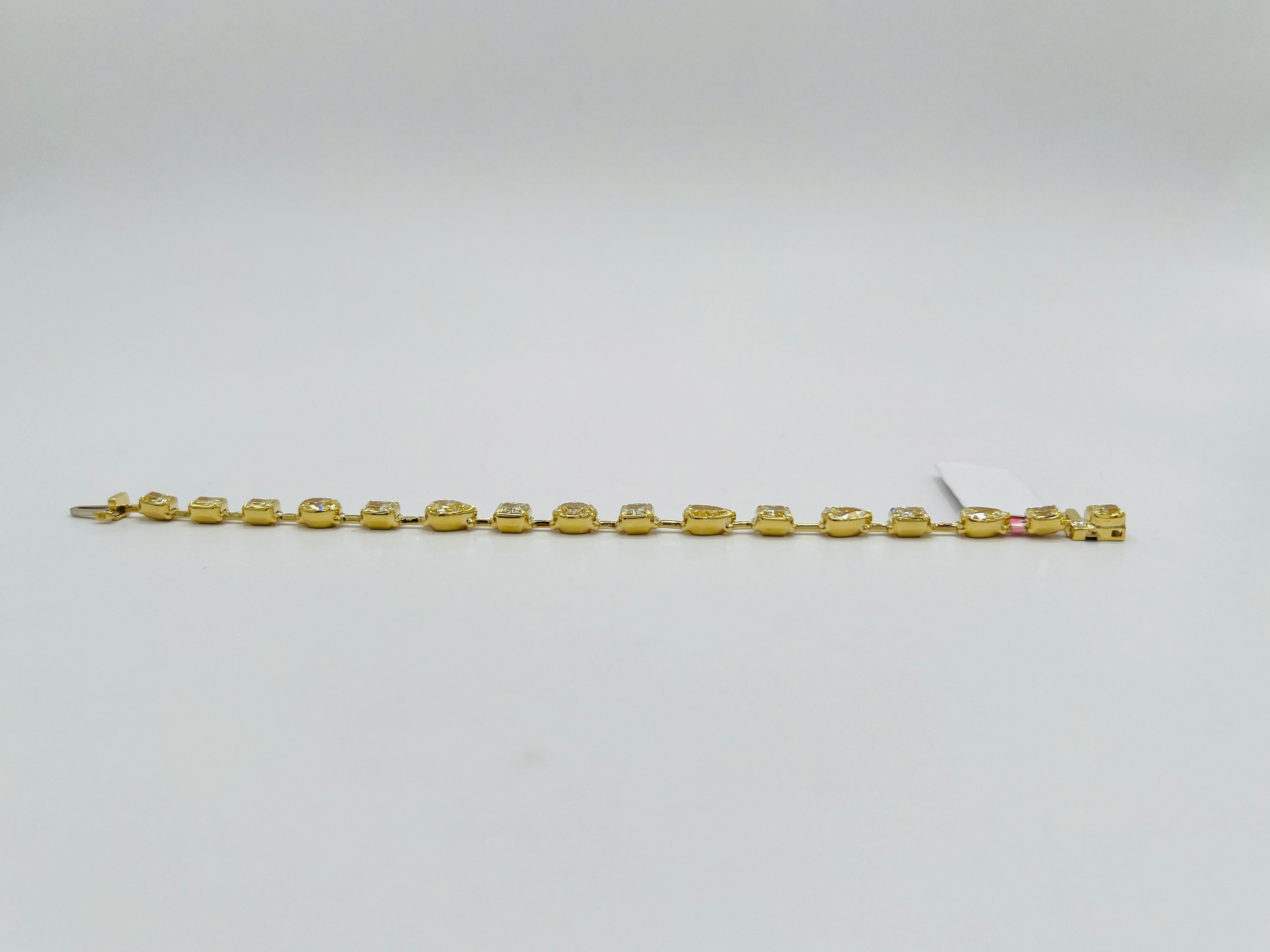 GIA Yellow Radiant, Oval and Pear Shape Diamond Bracelet in 18K Yellow Gold For Sale 4
