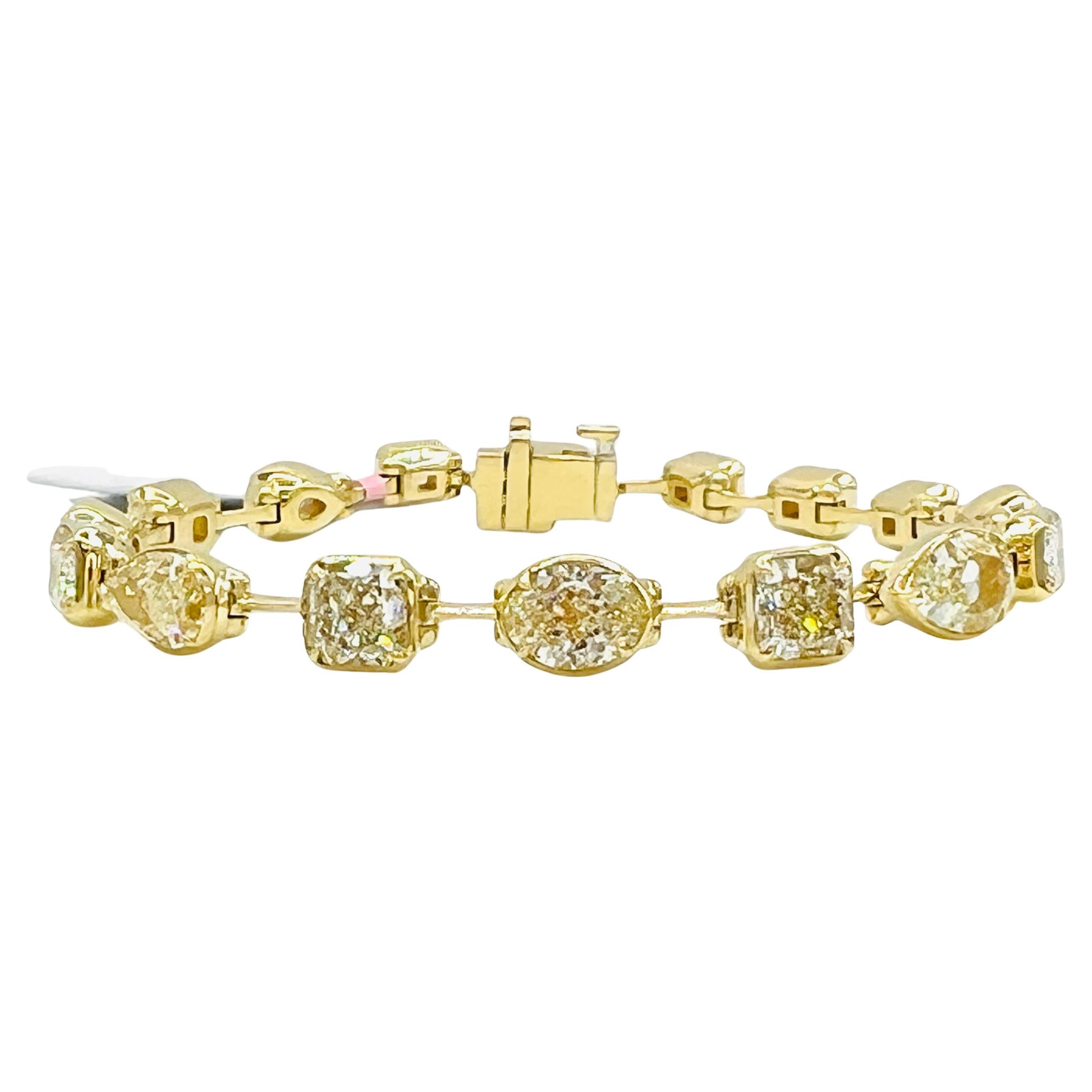 GIA Yellow Radiant, Oval and Pear Shape Diamond Bracelet in 18K Yellow Gold For Sale