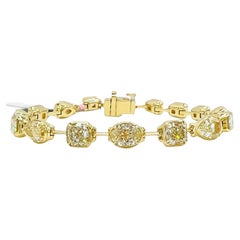 Bracelet en or jaune 18 carats avec diamants jaunes radiants, ovales et en forme de poire certifiés GIA