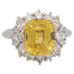 GIA Yellow Sapphire and White Diamond Cocktail Ring in Platinum