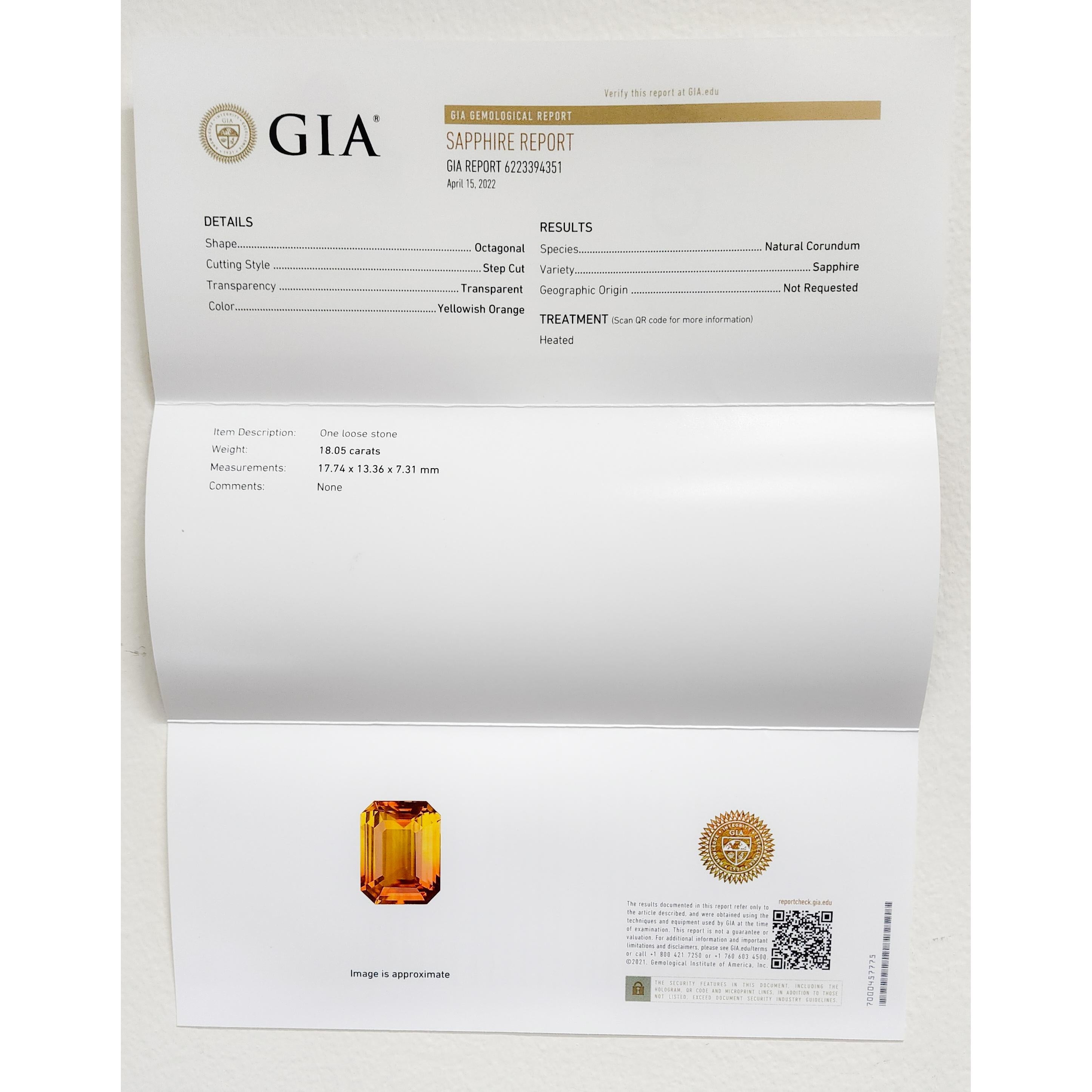 GIA-Cocktailring aus 18 Karat mit gelbem, orangefarbenem Saphir und weißem Diamant im Angebot 1