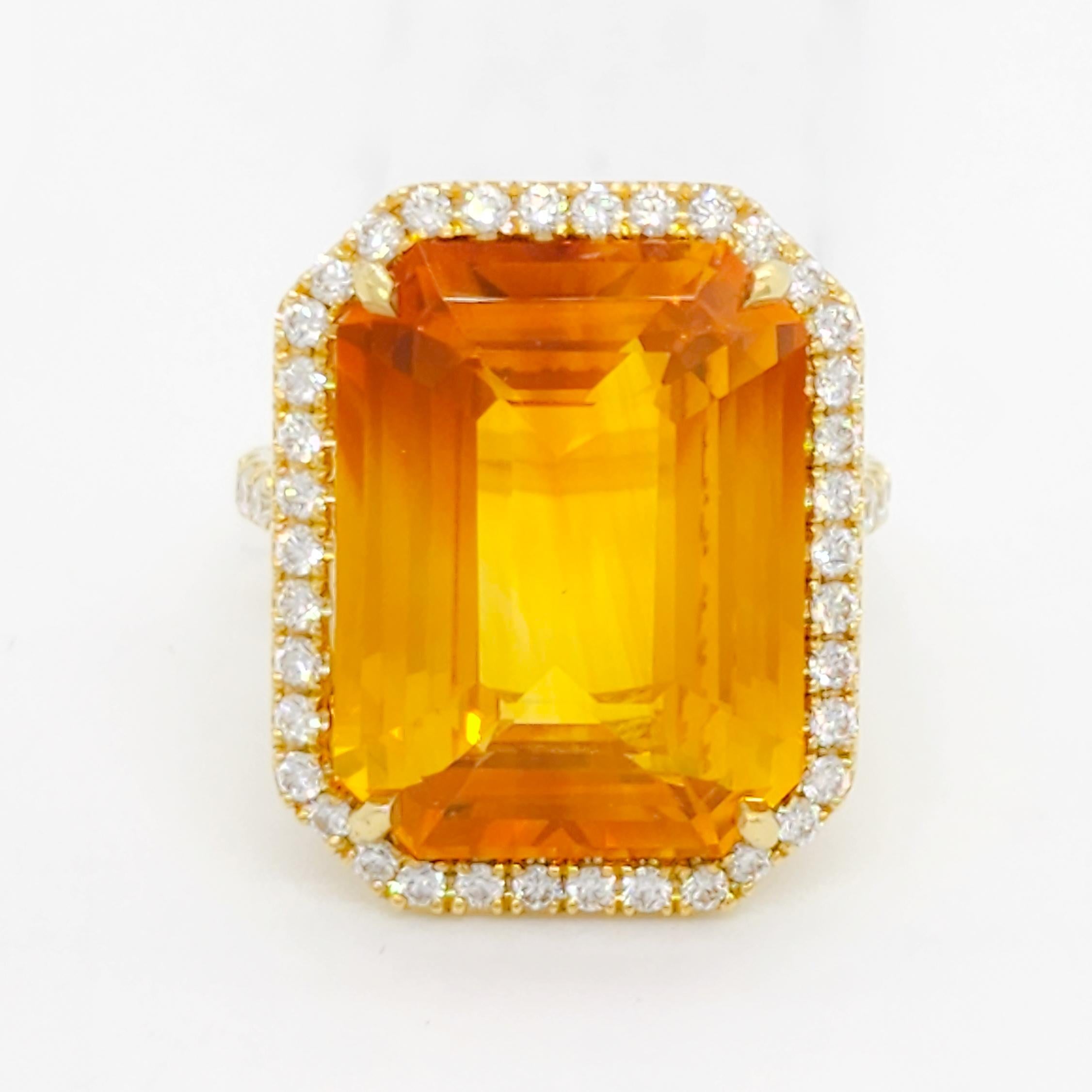 GIA Yellowish Orange Sapphire and White Diamond Cocktail Ring in 18k For Sale 2