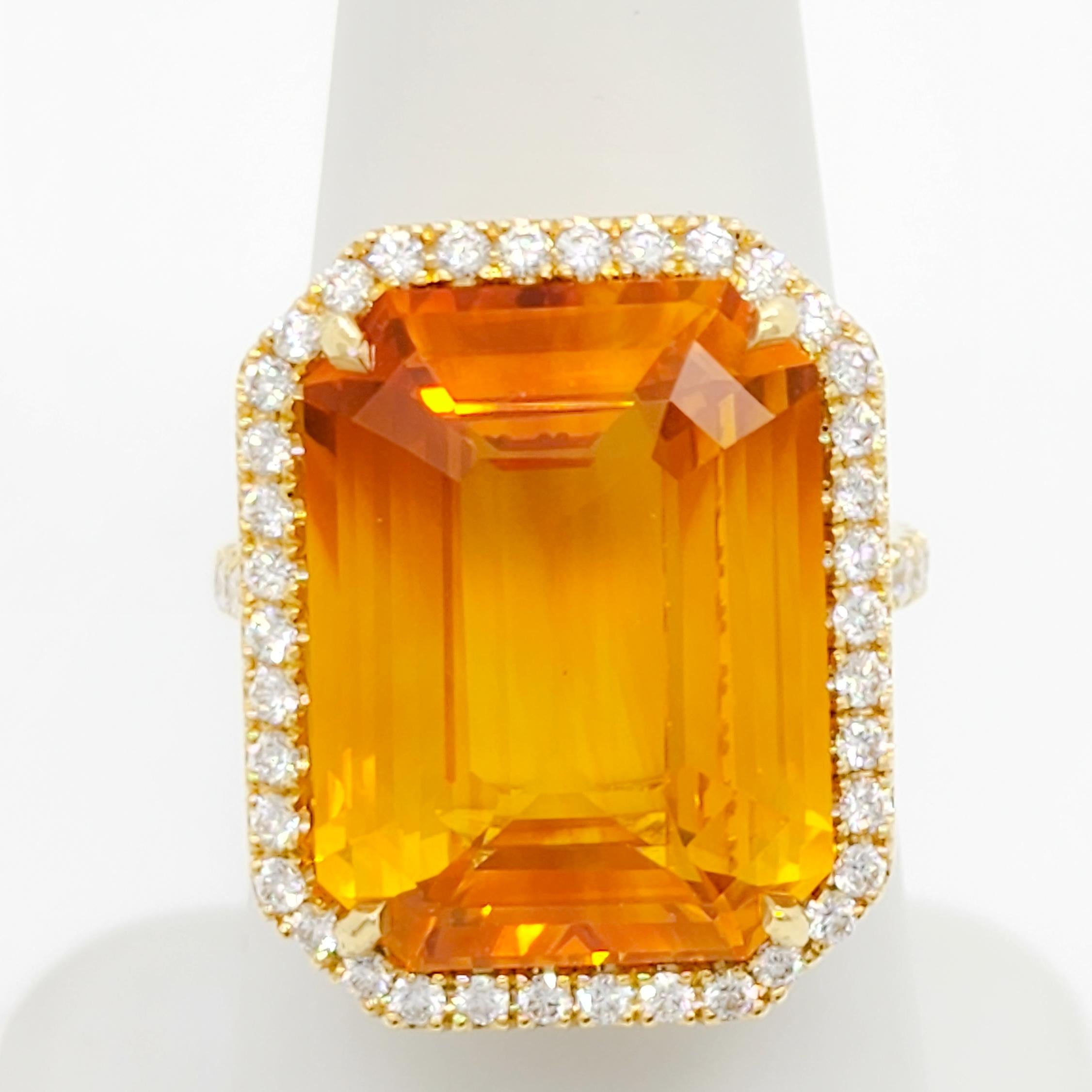 Women's or Men's GIA Yellowish Orange Sapphire and White Diamond Cocktail Ring in 18k For Sale