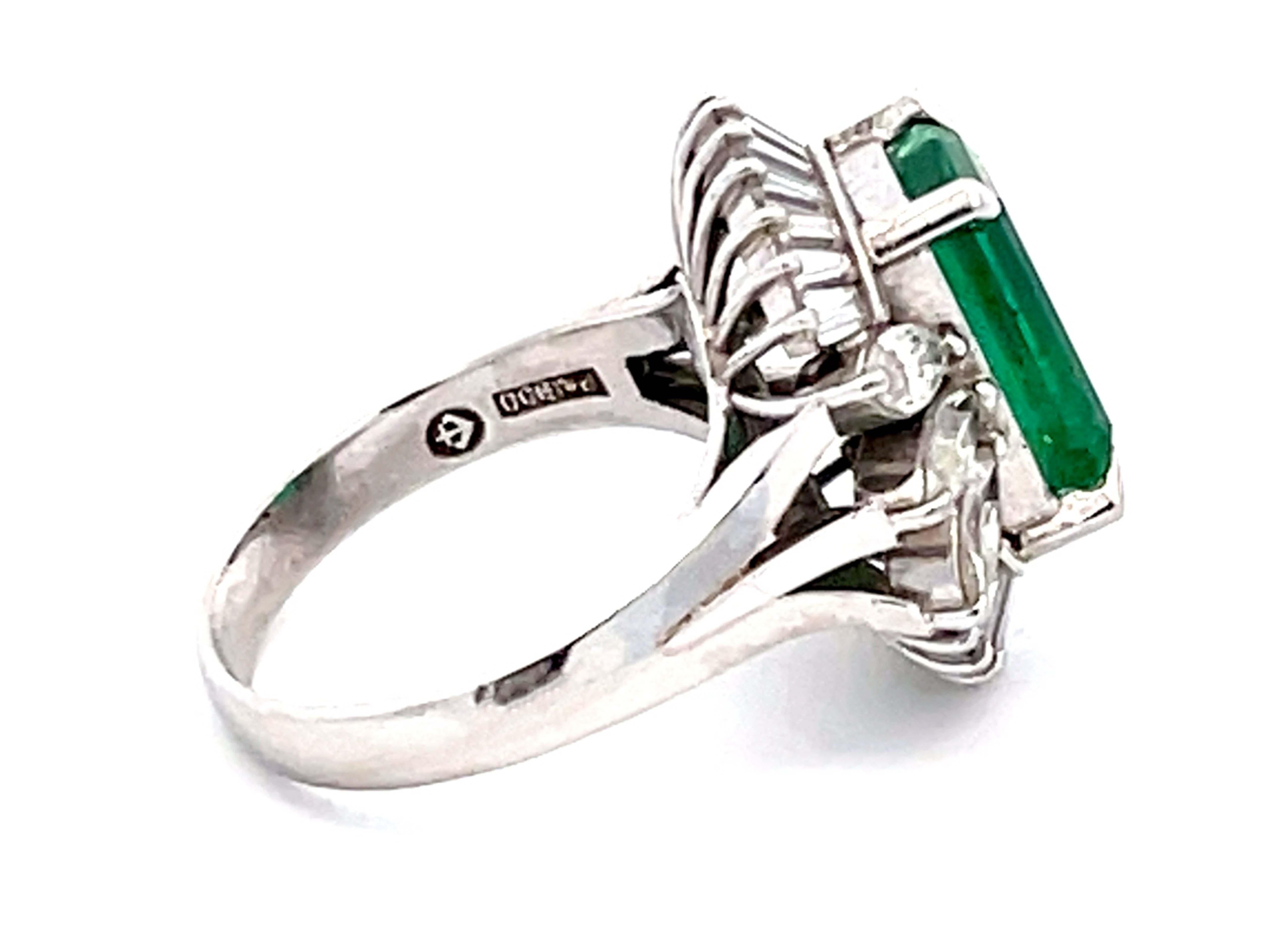 Women's or Men's GIA Zambia Emerald, Baguette and Marquise Diamond Platinum Ring For Sale