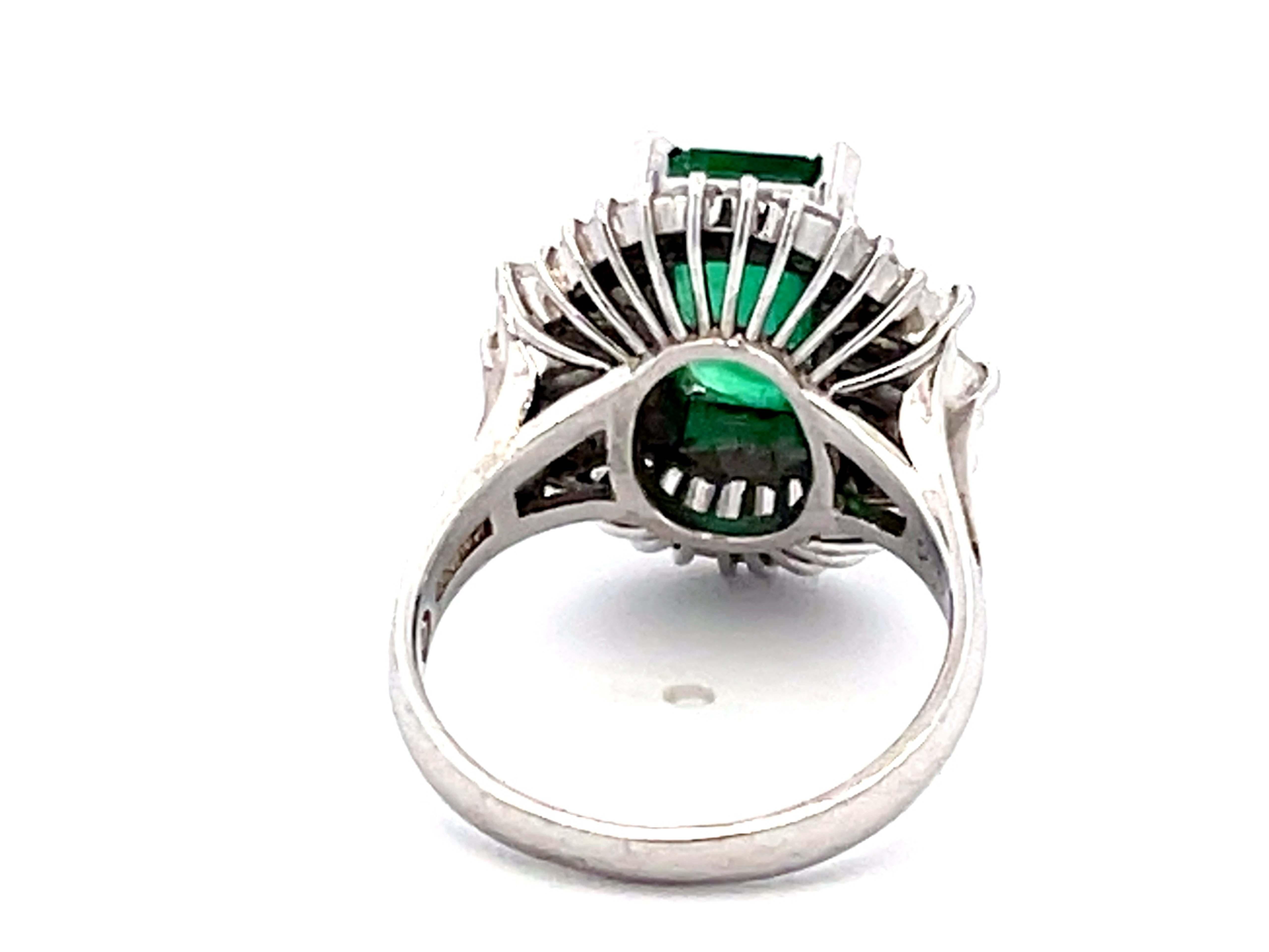 GIA Zambia Emerald, Baguette and Marquise Diamond Platinum Ring For Sale 2