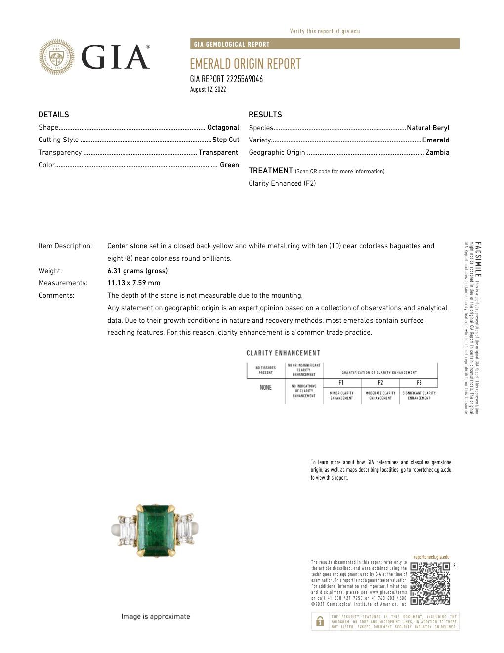 GIA Zambian Emerald Diamond 18 Karat White Yellow Gold Ring 2
