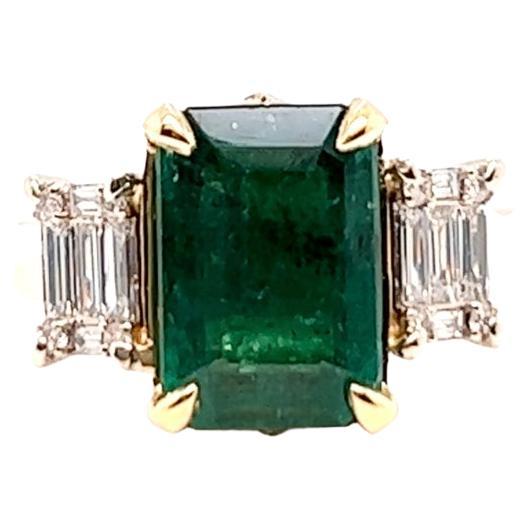 GIA Zambian Emerald Diamond 18 Karat White Yellow Gold Ring