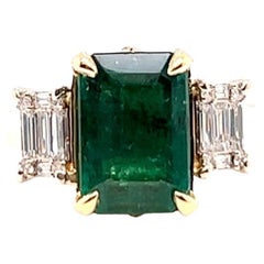 GIA Zambian Emerald Diamond 18 Karat White Yellow Gold Ring