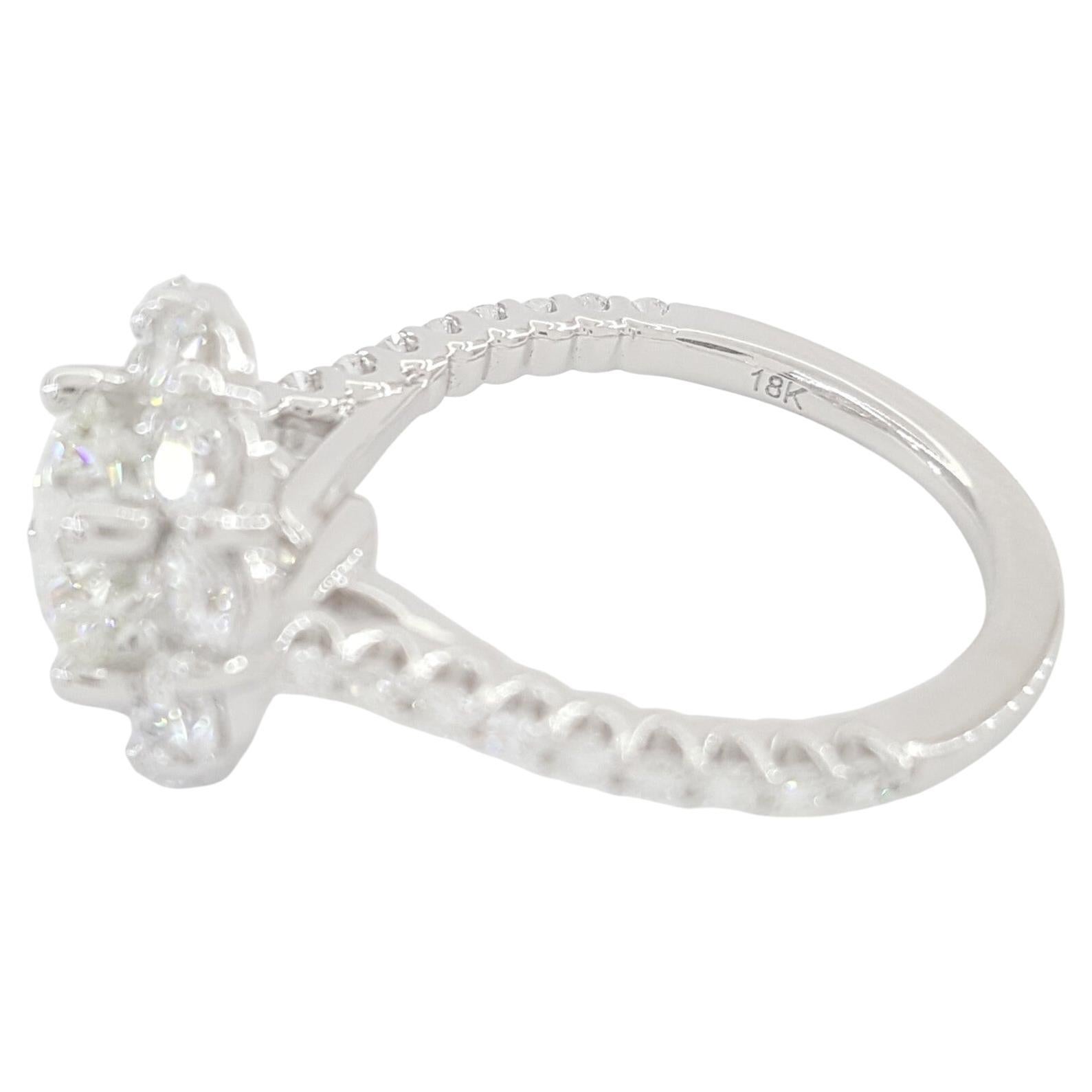 Femenino o masculino GIA2,01 ct Peso total Diamante redondo talla brillante Halo Anillo de oro blanco de 18k en venta
