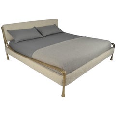 Giac Bed Queen White Bronze Frame, Mattress Boxes, Art Deco Cast Metal Design