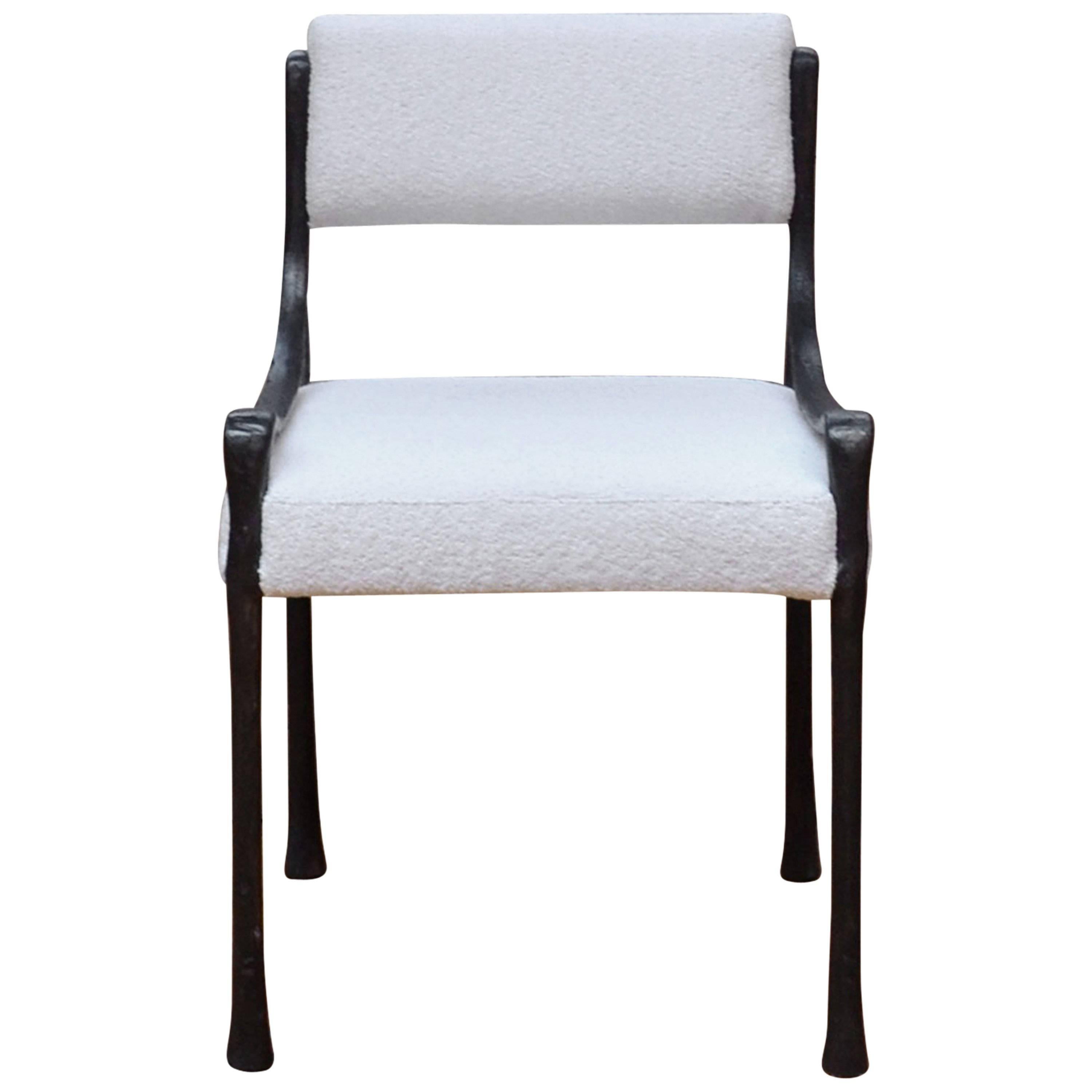 Giac Side Chair Art Deco Inspired Low-Arm Seat with Upholstered Cast Metal Frame For Sale