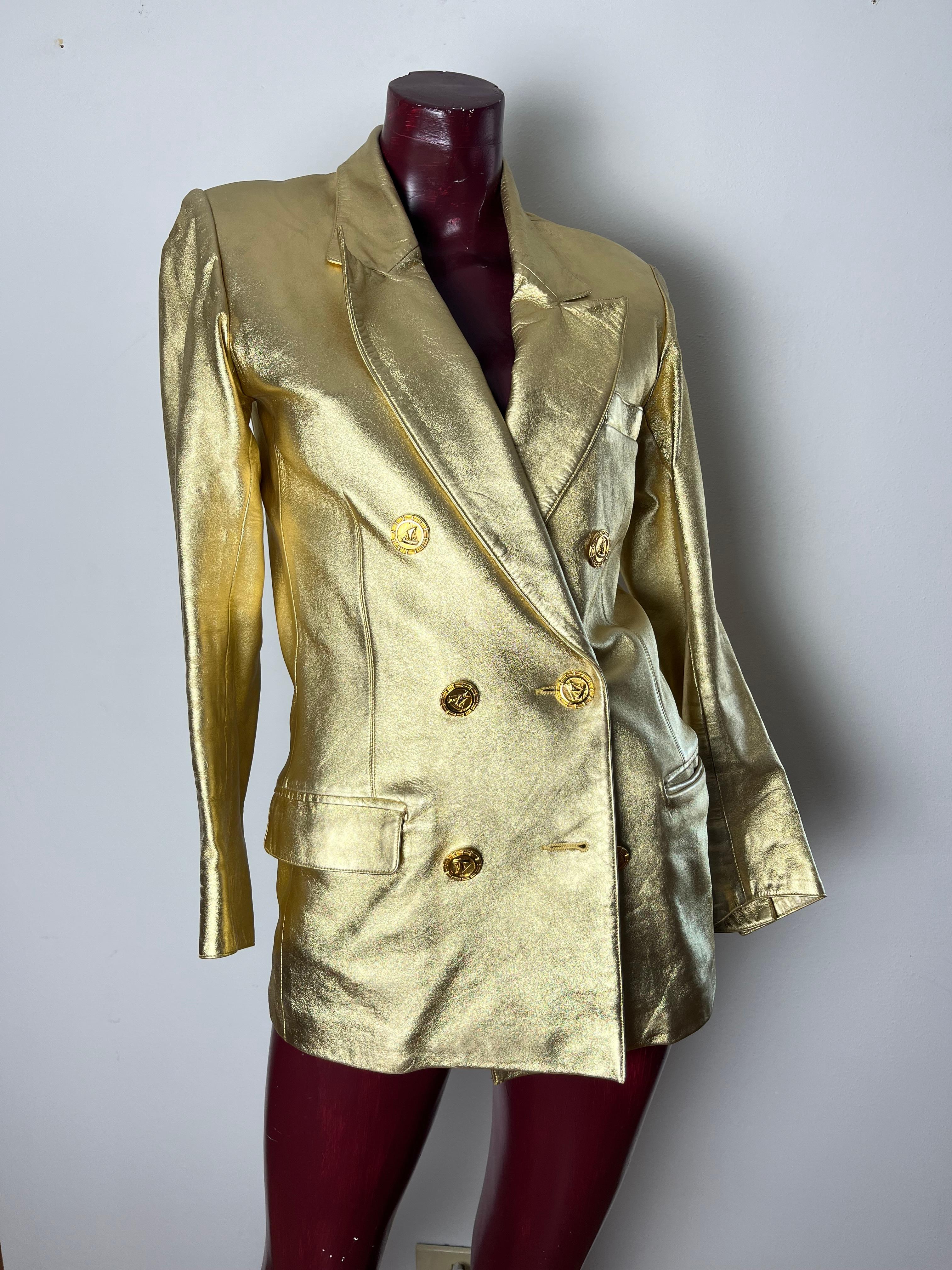 Giacca en pelle oro YSL haute couture en vente 7