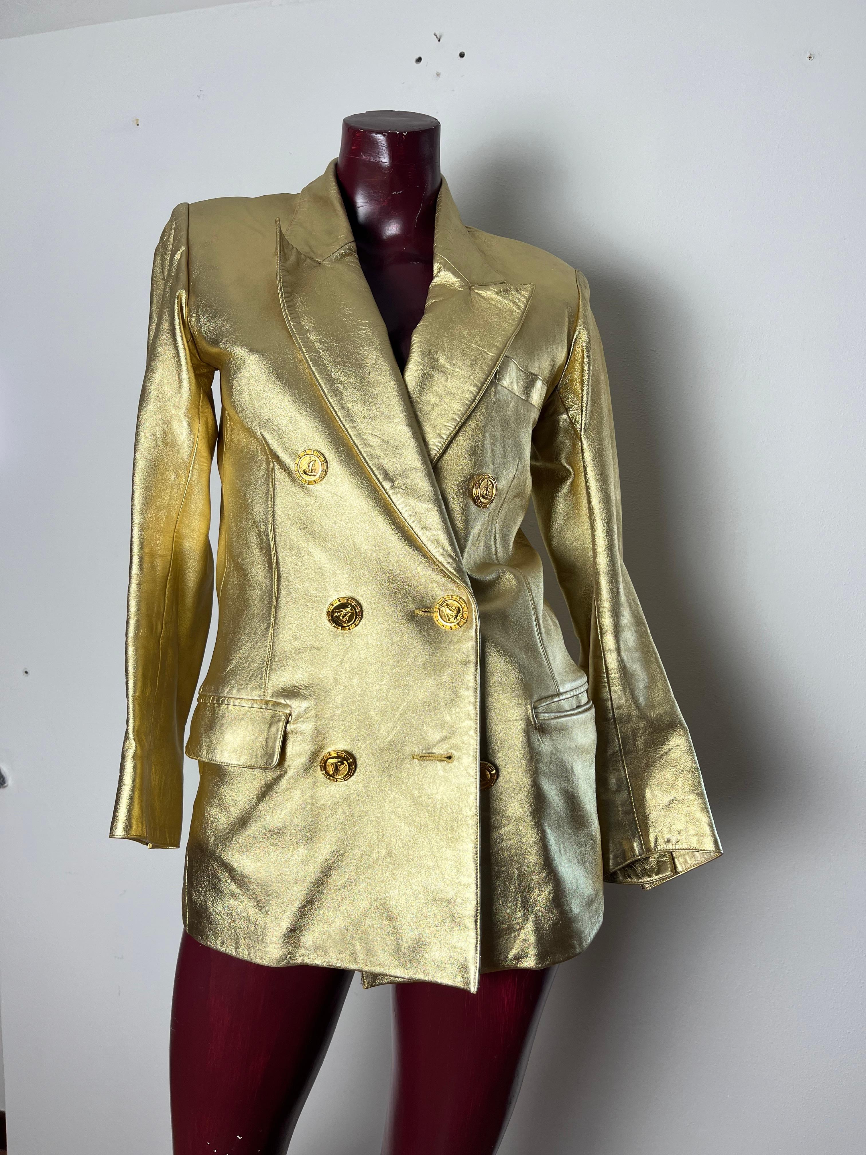 Giacca in pelle Oro YSL Haute Couture im Angebot 8