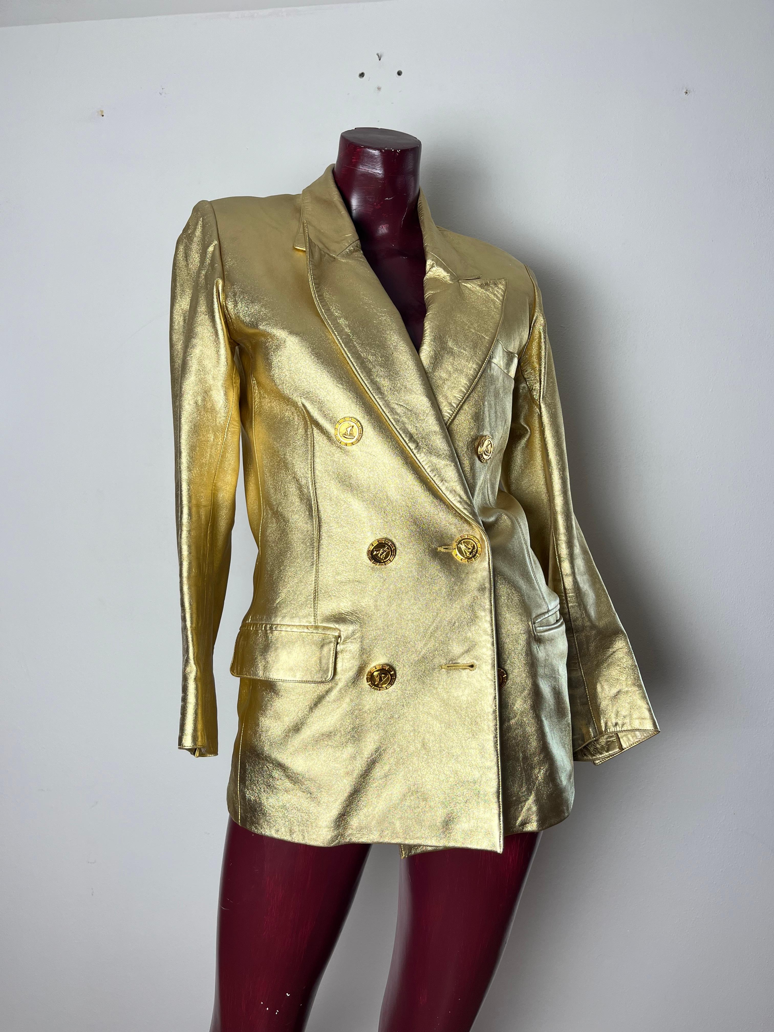 Giacca in pelle Oro YSL Haute Couture im Angebot 9